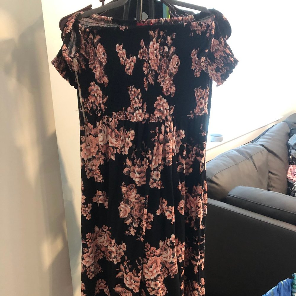 Black & Pink Floral Maxi Dress